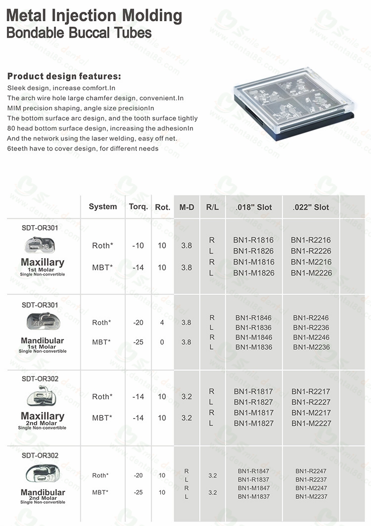 Bondable Buccal Tubes